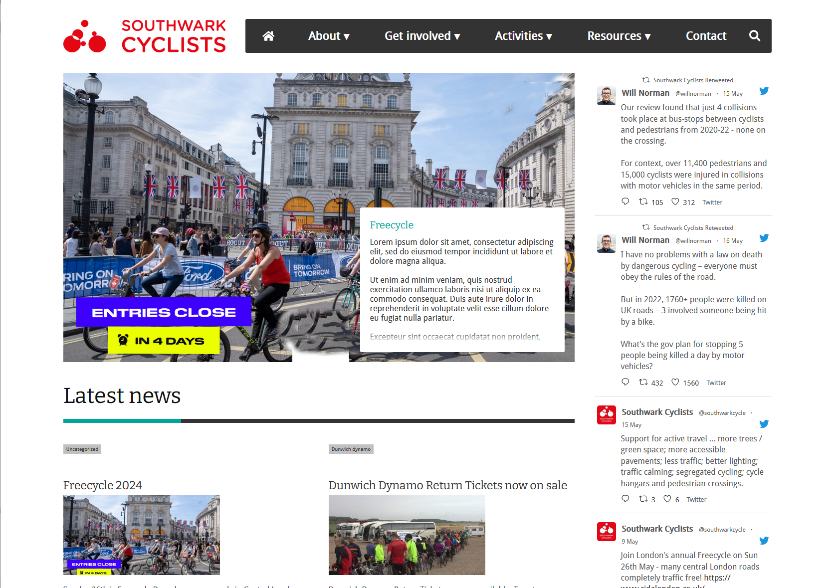 Southwark Cyclists website screenshot